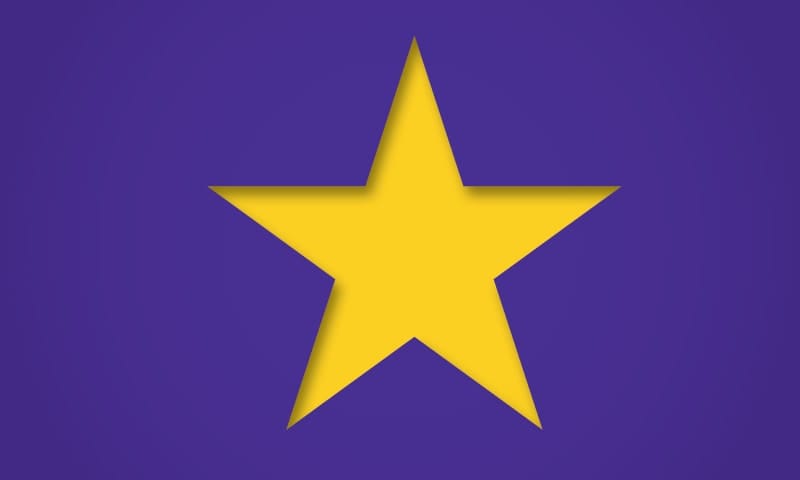 Gold star on a purple background.