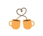 Decorative stock illustration of two coffee cups and the rising steam forms a heart shape.