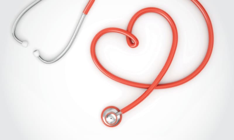 A stethoscope that forms a heart shape.
