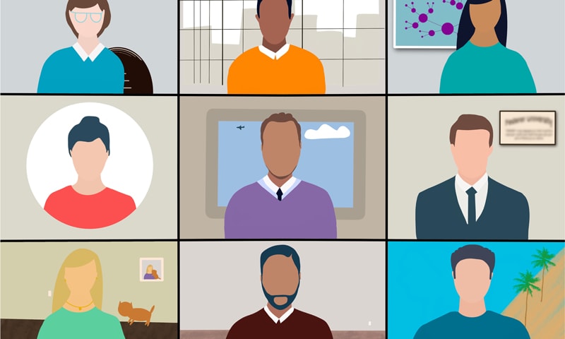 Illustration of multiple people on a zoom meeting